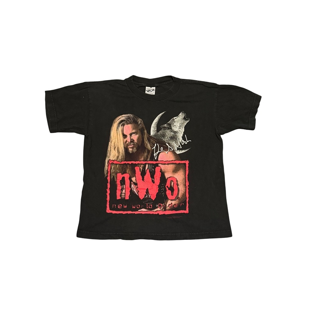 Vintage 1998 WCW nWo Kevin Nash Wolfpac Kids Shirt Large Black Wrestling T-Shirt